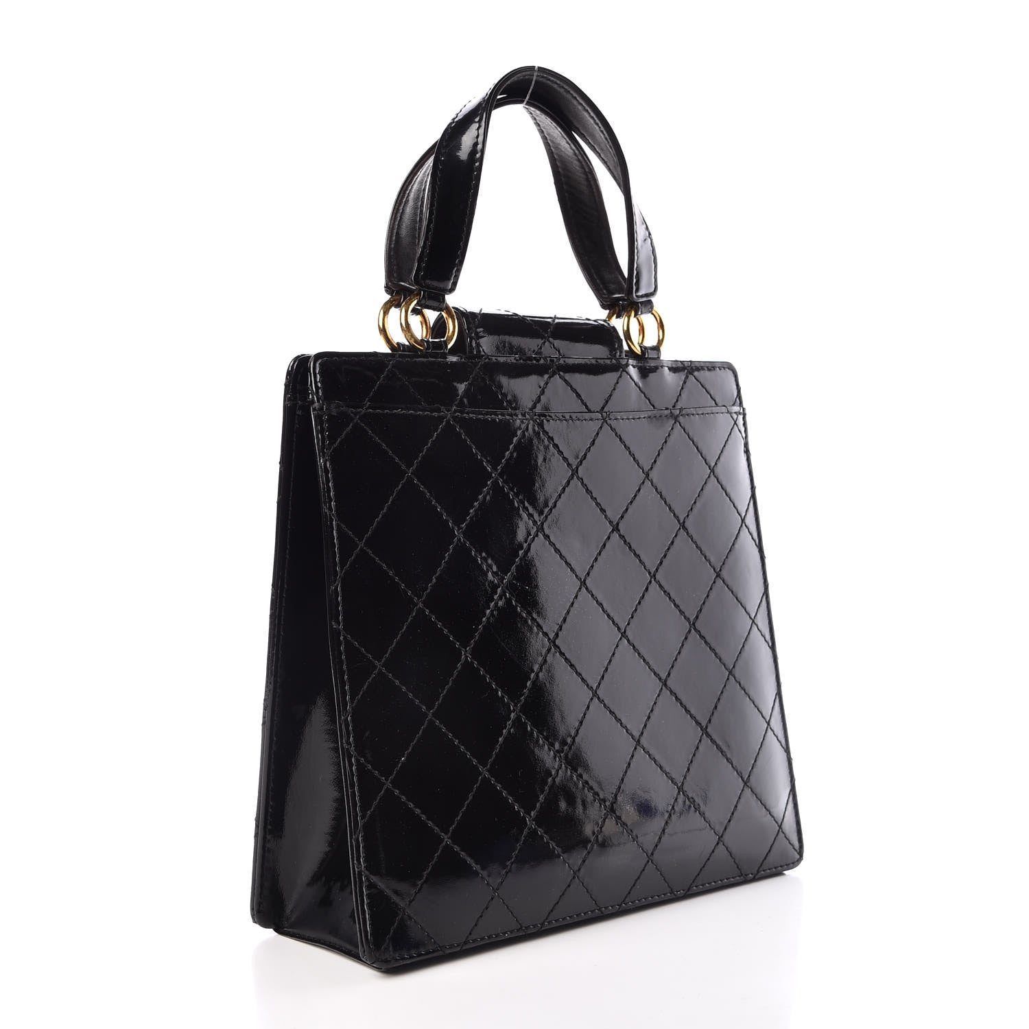 Chanel Patent Diamond Stitched Top Handle Bag Black 3 of 19