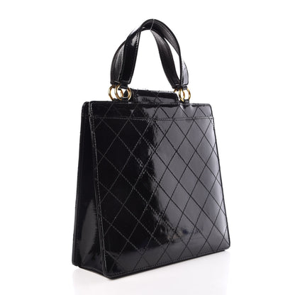 Chanel Patent Diamond Stitched Top Handle Bag Black 3 of 19