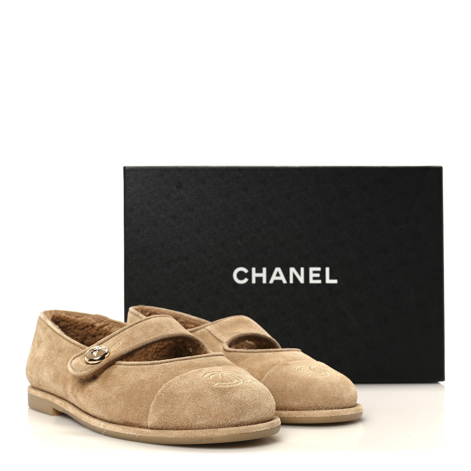 Chanel Suede Cap Toe CC Mary Jane Flats 36.5 Beige 11 of 11