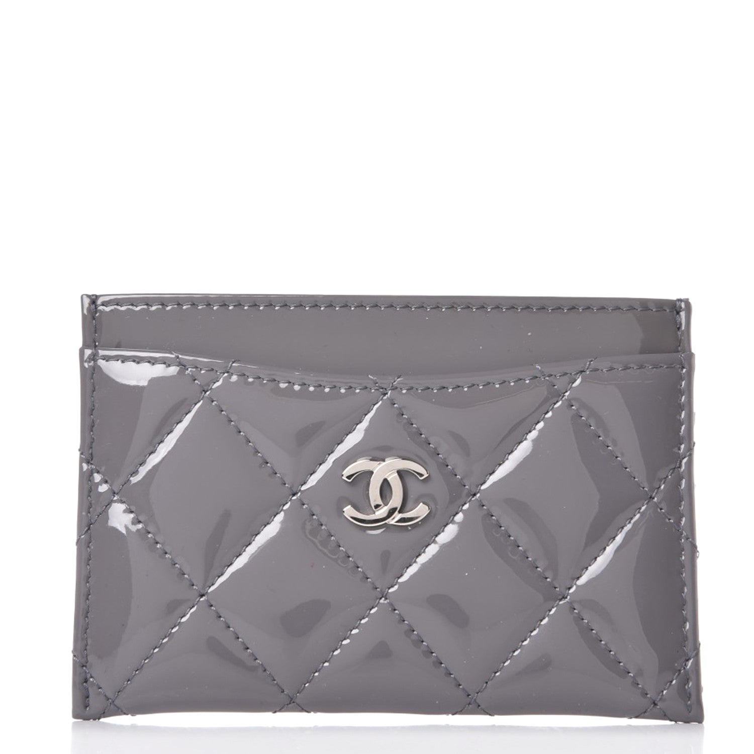 Chanel Patent Calfskin Quilted Card Holder Grey 1 of 8