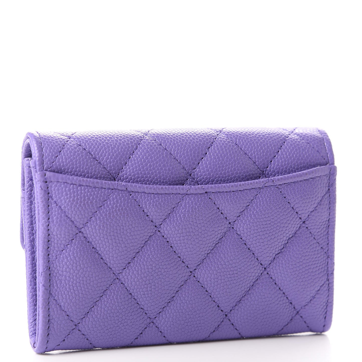 Caviar Quilted Flap Card Holder Wallet Purple