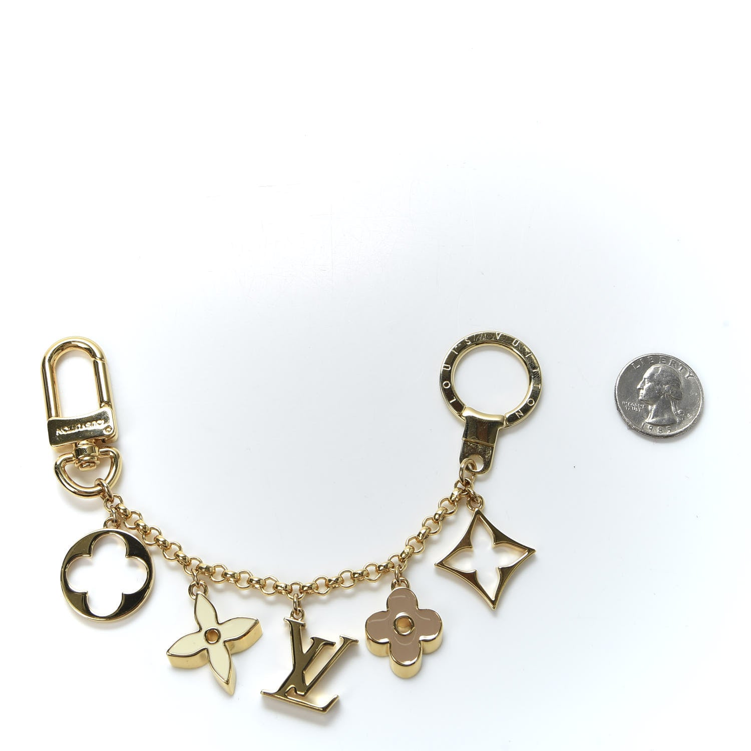 Louis Vuitton Brass Enamel Fleur De Monogram Bag Charm Chain Gold 3 of 6