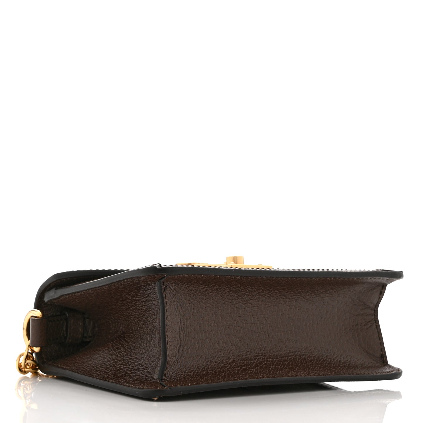 GG Supreme Monogram Textured Dollar Calfskin Web Mini Ophidia Padlock Top Handle Chain Shoulder Bag Beige Ebony New Acero