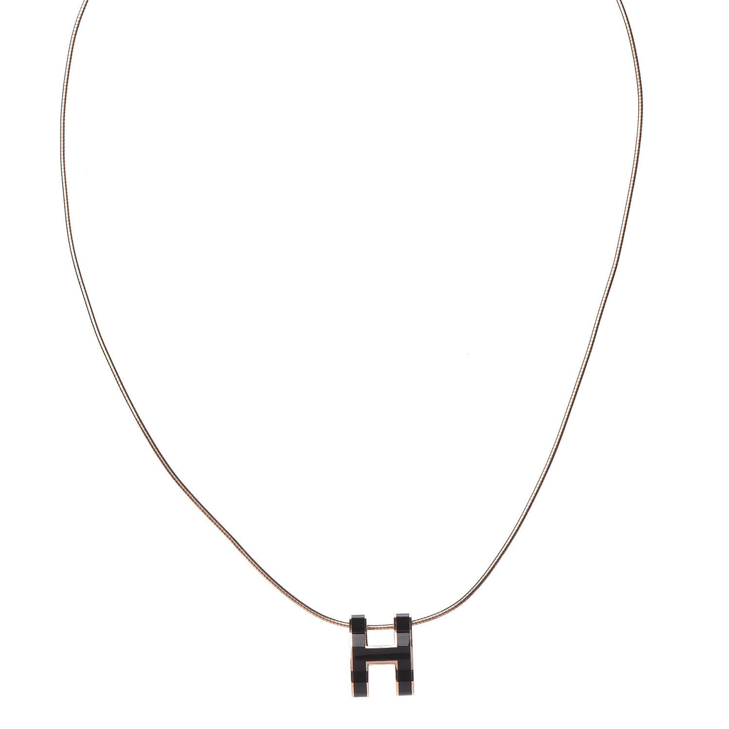 Lacquered Rose Gold Pop H Pendant Necklace Black
