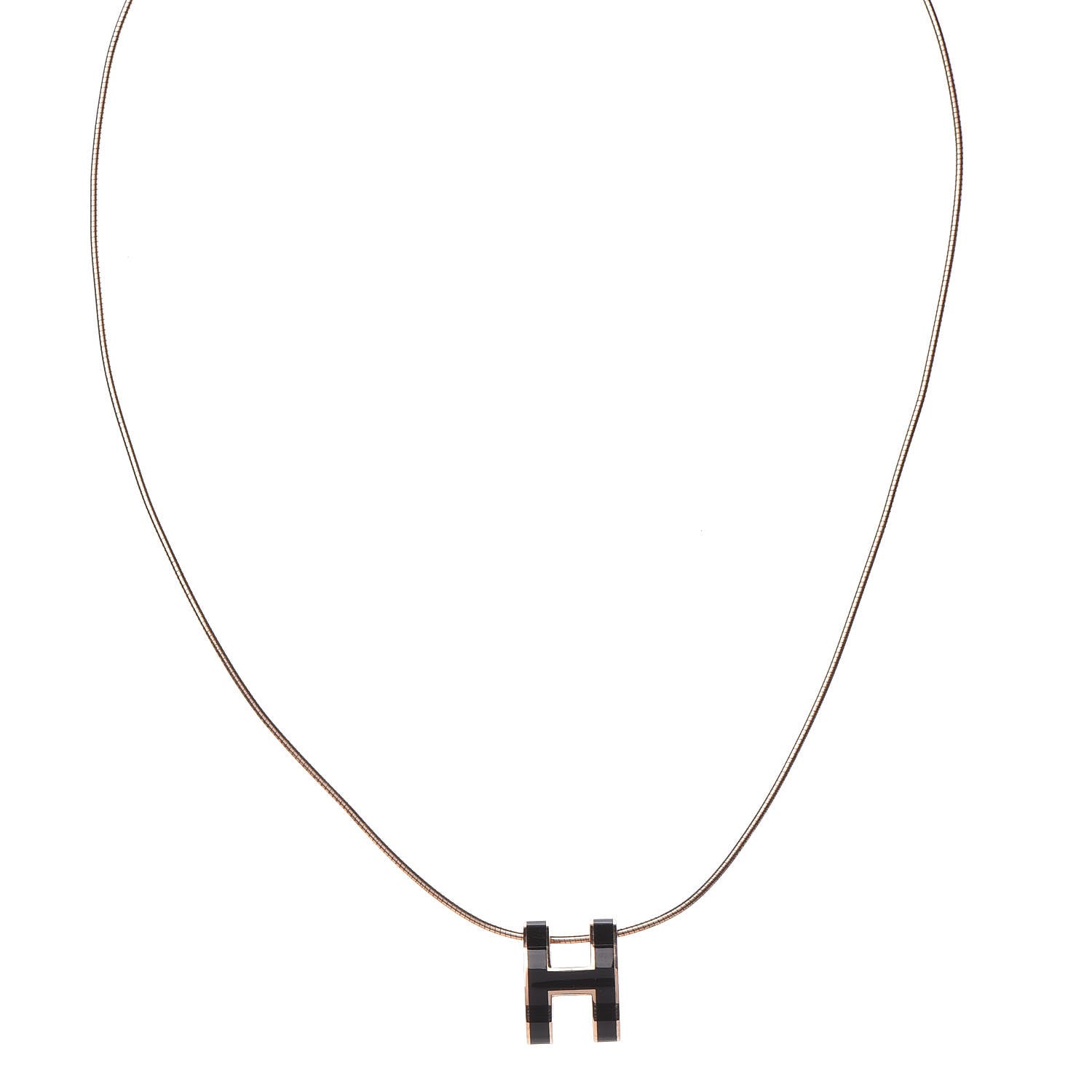 Hermes Lacquered Rose Gold Pop H Pendant Necklace Black 1 of 5