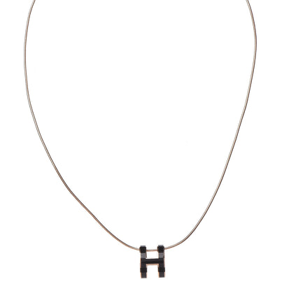 Hermes Lacquered Rose Gold Pop H Pendant Necklace Black 1 of 5