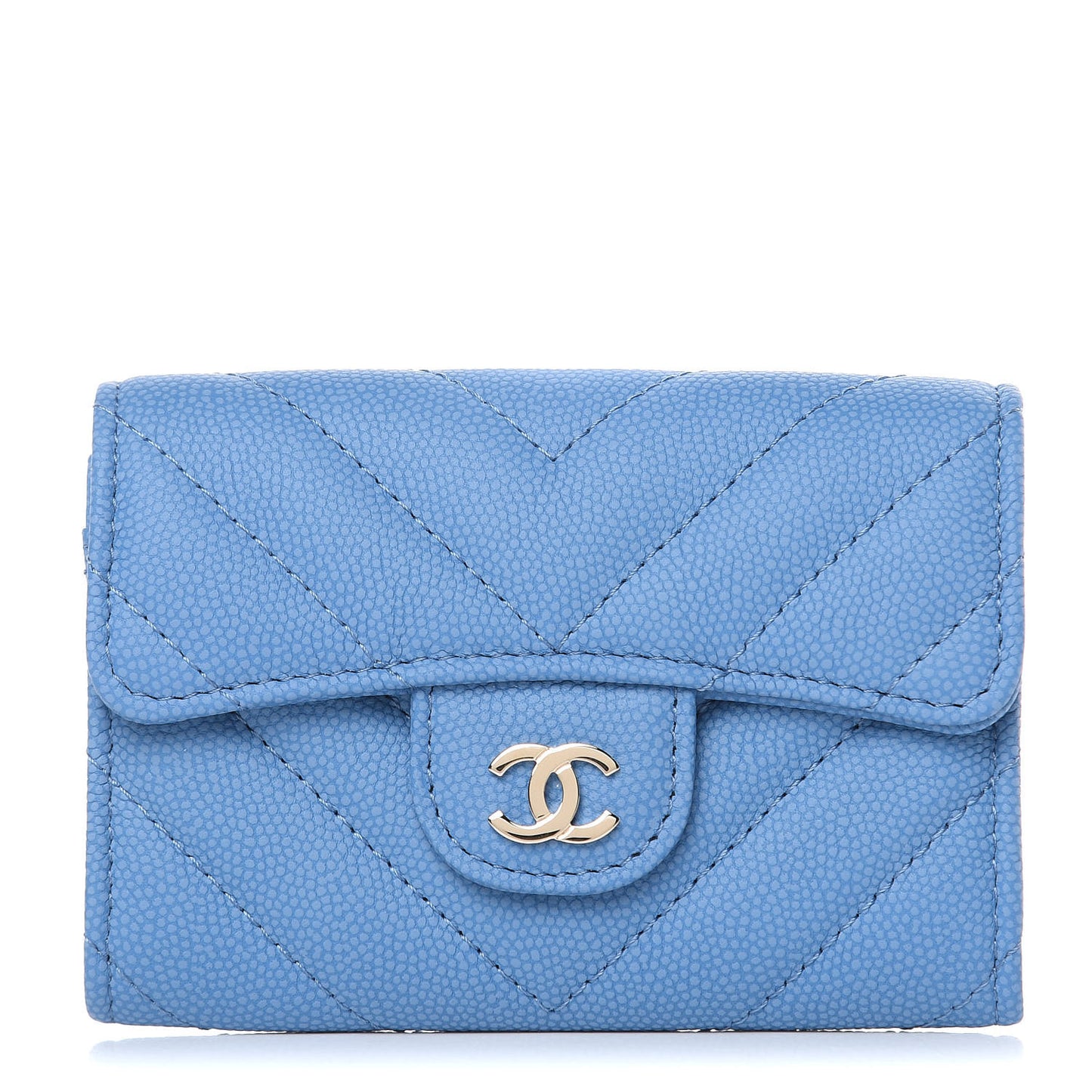 Caviar Chevron Quilted Card Holder Blue