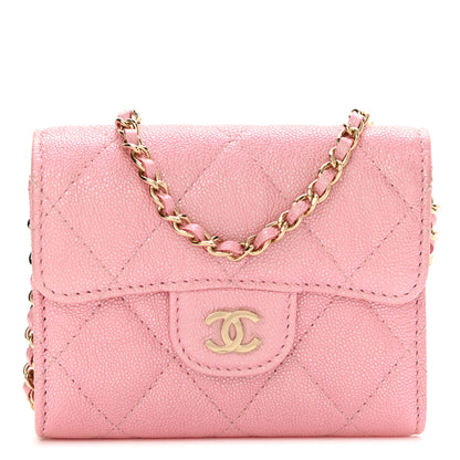 Chanel Iridescent Caviar Quilted Flap Card Holder On Chain Pink 1 of 9