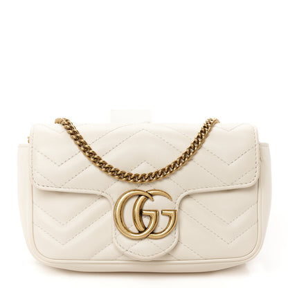 Gucci Calfskin Matelasse Super Mini GG Marmont Shoulder Bag White 1 of 10