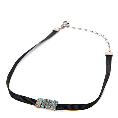 Christian Dior Grosgrain Turquoise Choker Necklace Black 1 of 4