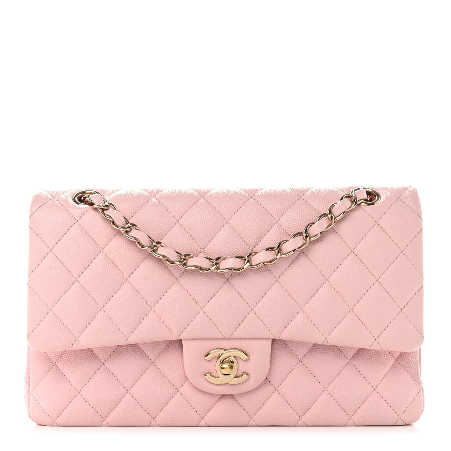 Caviar Quilted Medium Double Flap Light Pink