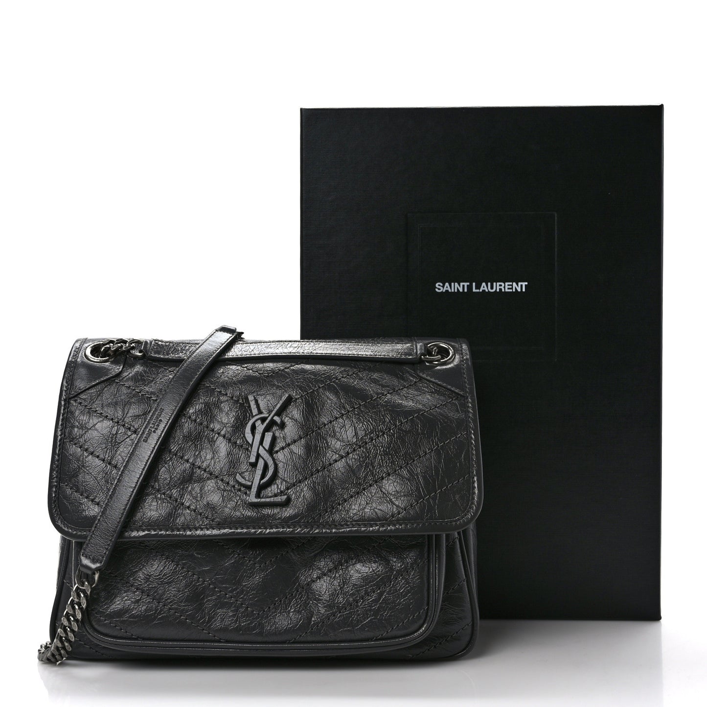 Crinkled Calfskin Matelasse Monogram Medium Niki Chain Satchel Storm