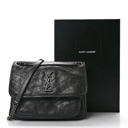 Saint Laurent Crinkled Calfskin Matelasse Monogram Medium Niki Chain Satchel Storm 9 of 9
