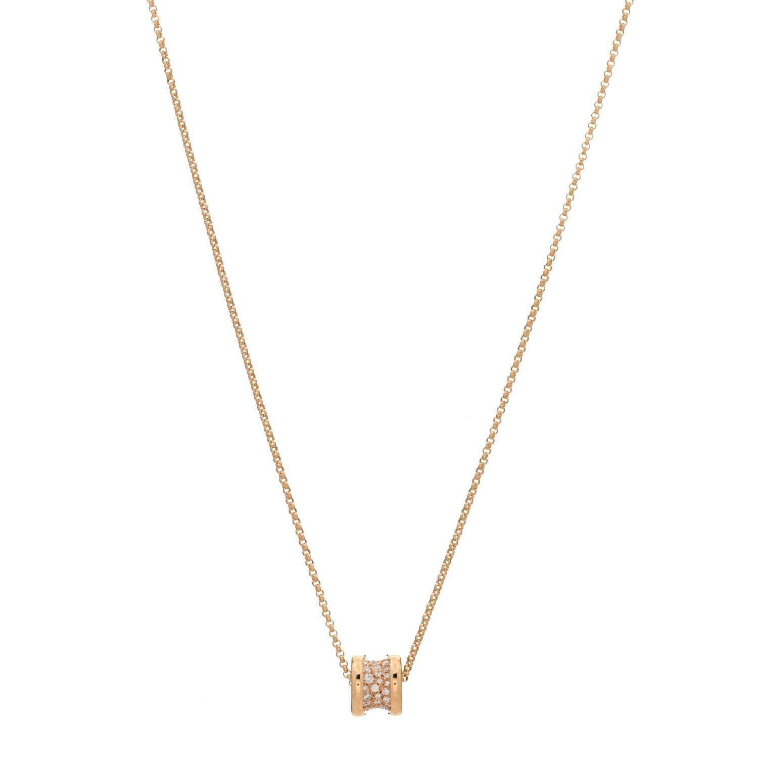 Bulgari 18K Rose Gold Diamond Small B.Zero1 Pave Pendant Necklace 1 of 3