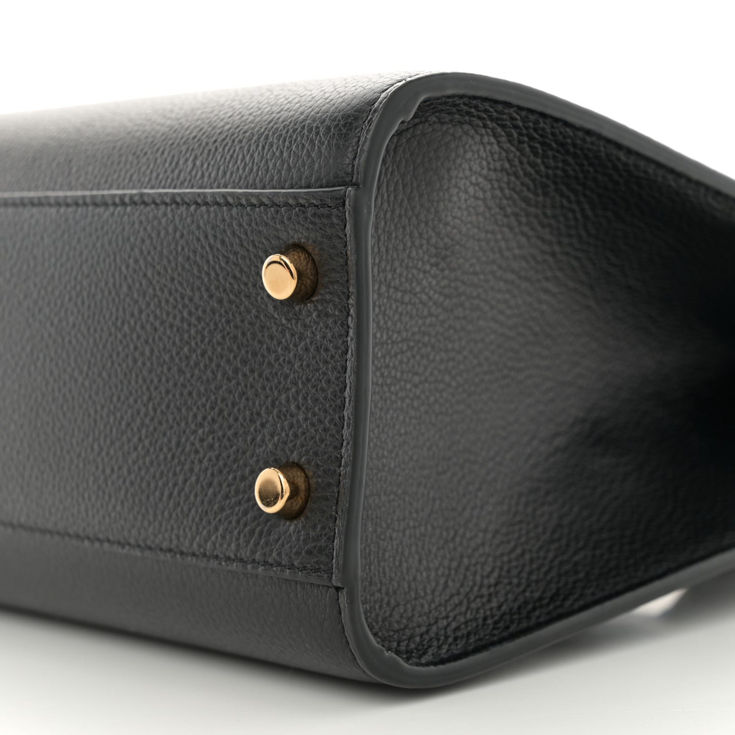 Grainy Calfskin Snakeskin Embossed Virtus Top Handle Tote Black