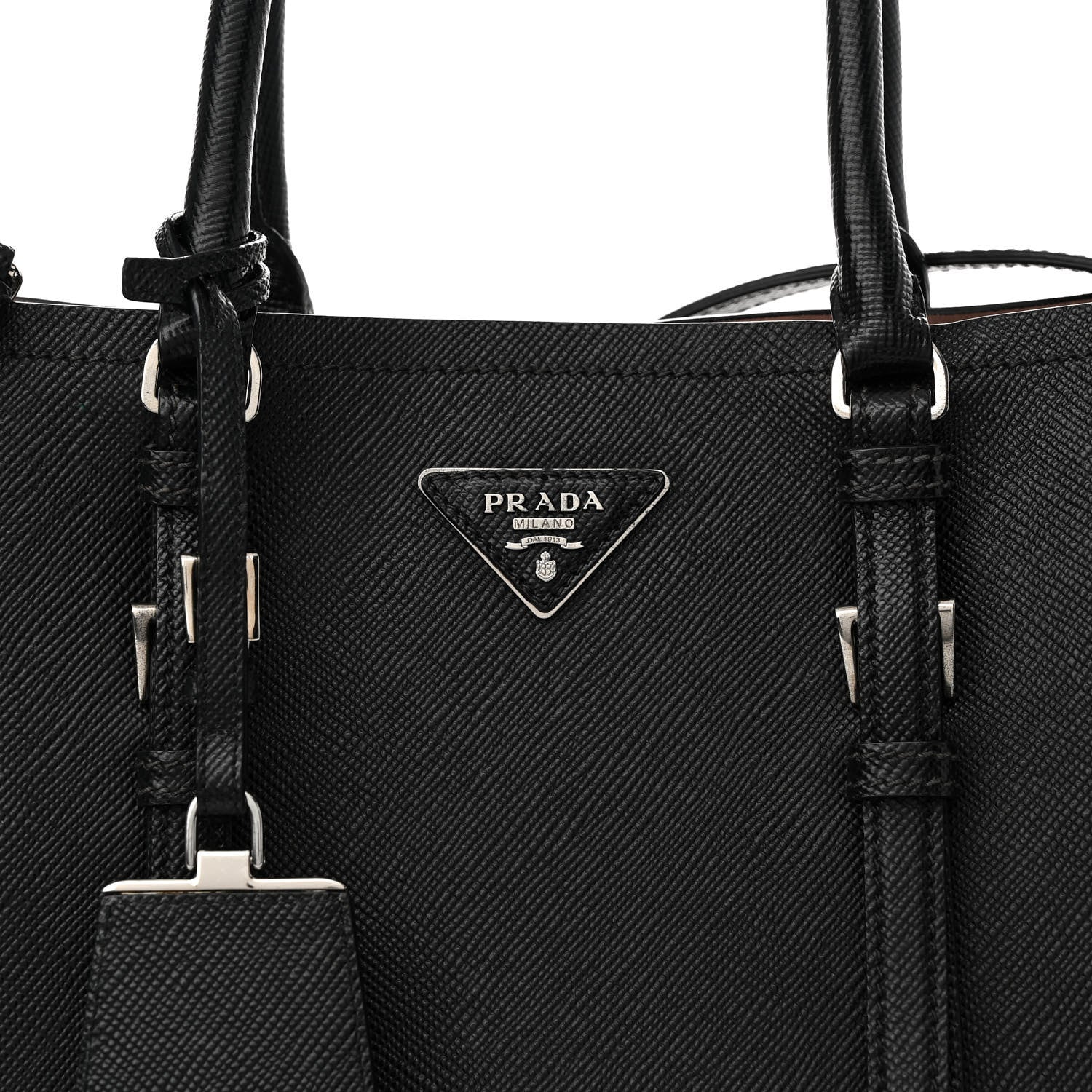 Prada Saffiano Cuir Large Double Bag Black Mughetto 7 of 17