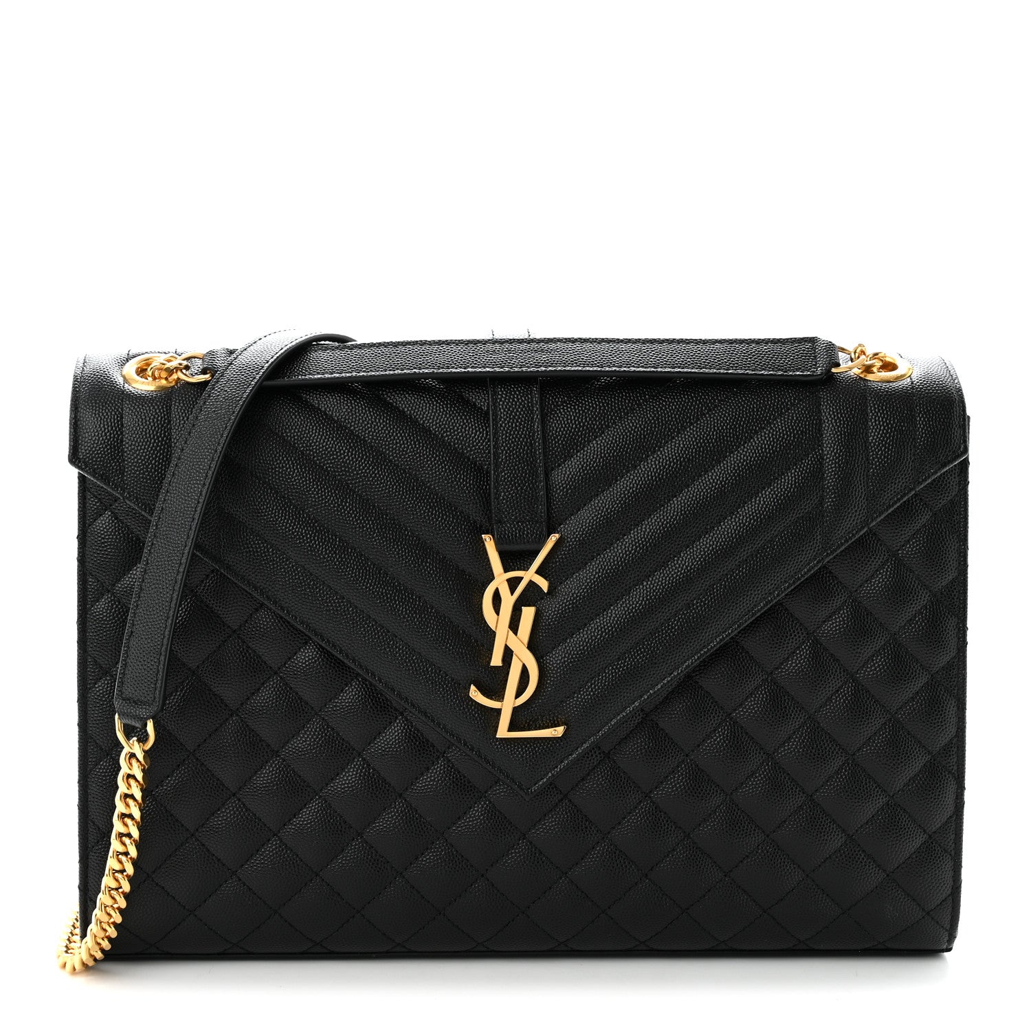 Saint Laurent Grain De Poudre Textured Mixed Matelasse Large Triquilt Monogram Satchel Black 1 of 10