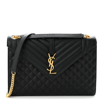 Saint Laurent Grain De Poudre Textured Mixed Matelasse Large Triquilt Monogram Satchel Black 1 of 10