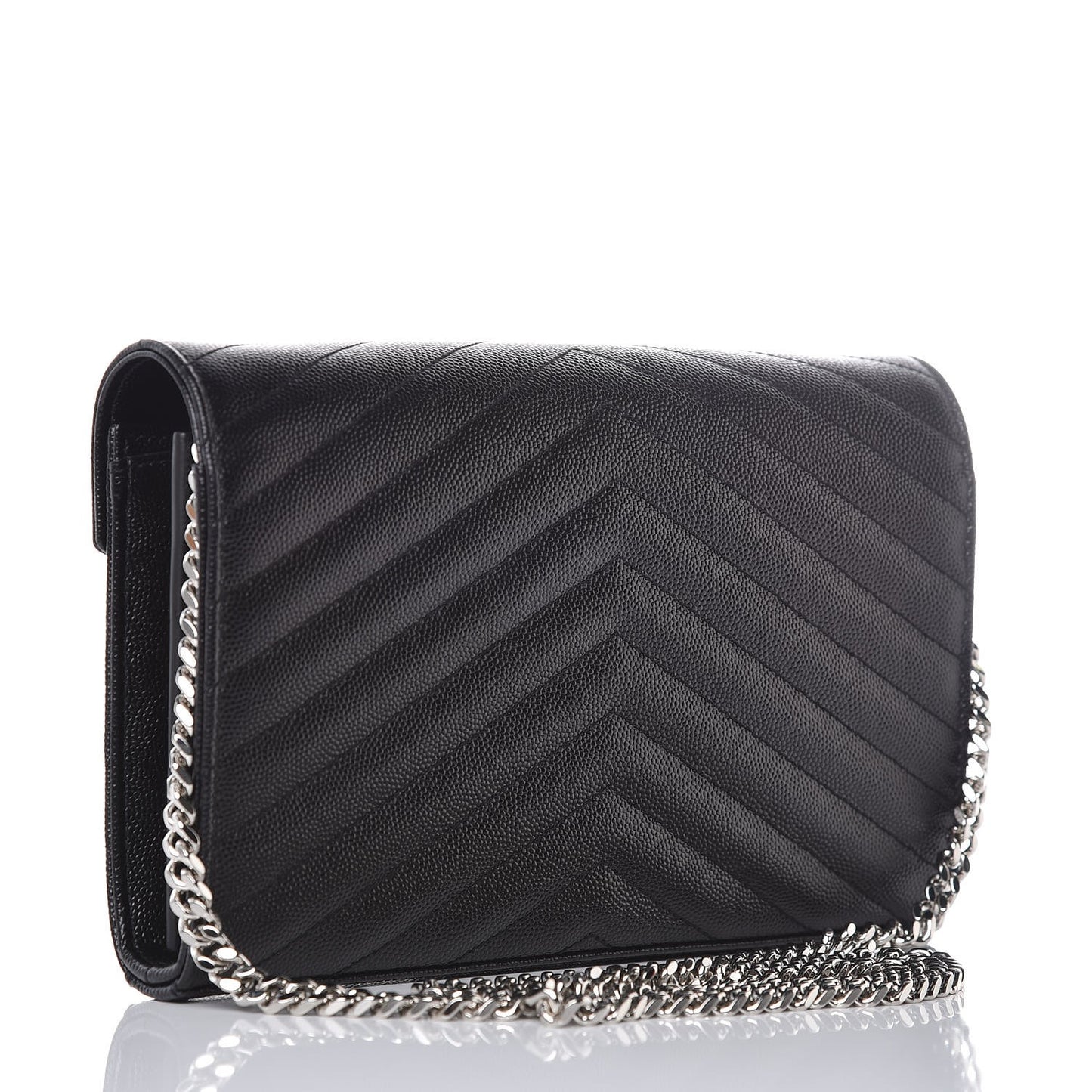 Grain De Poudre Matelasse Chevron Monogram Chain Wallet Black