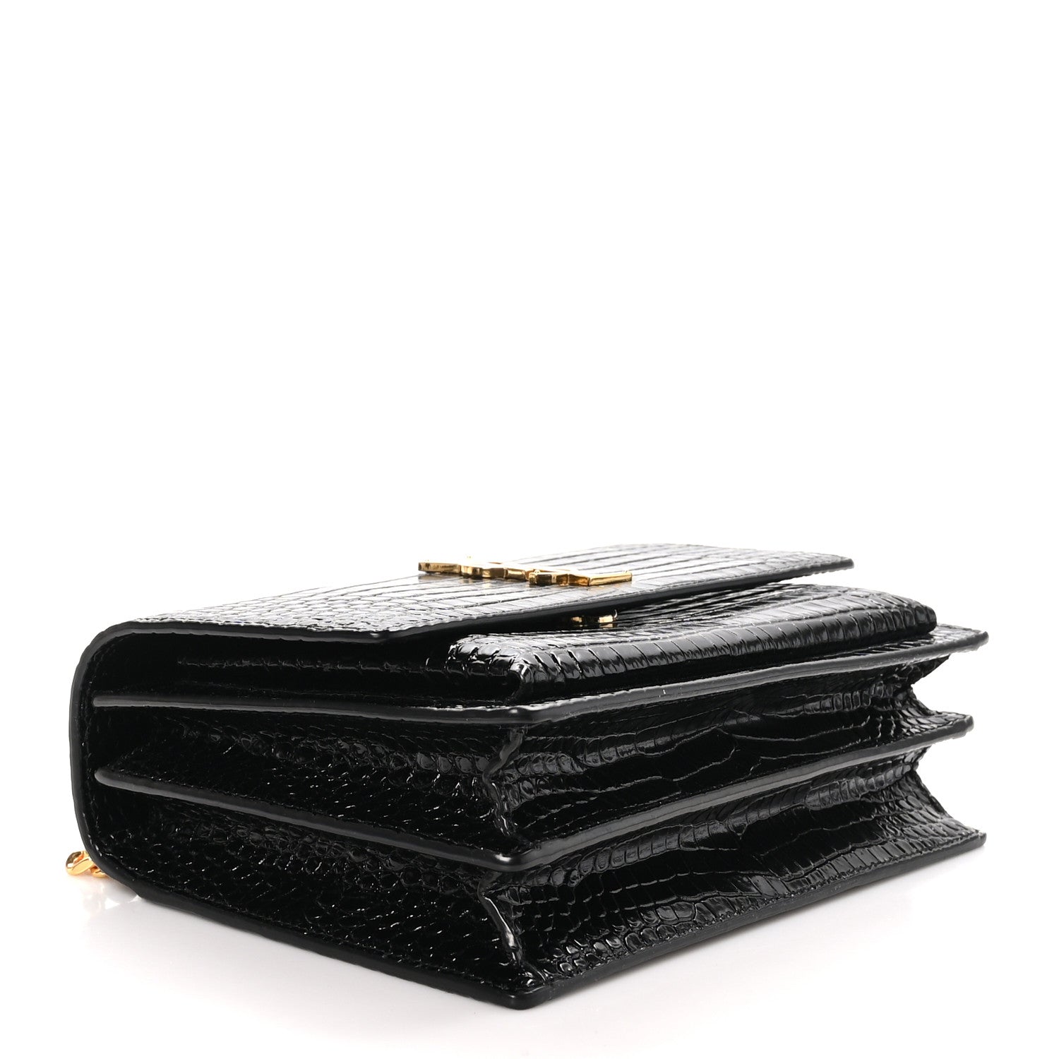 Saint Laurent Calfskin Crocodile Embossed Medium Monogram Sunset Black 4 of 11