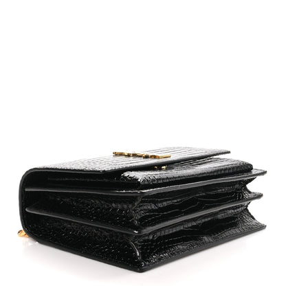Saint Laurent Calfskin Crocodile Embossed Medium Monogram Sunset Black 4 of 11