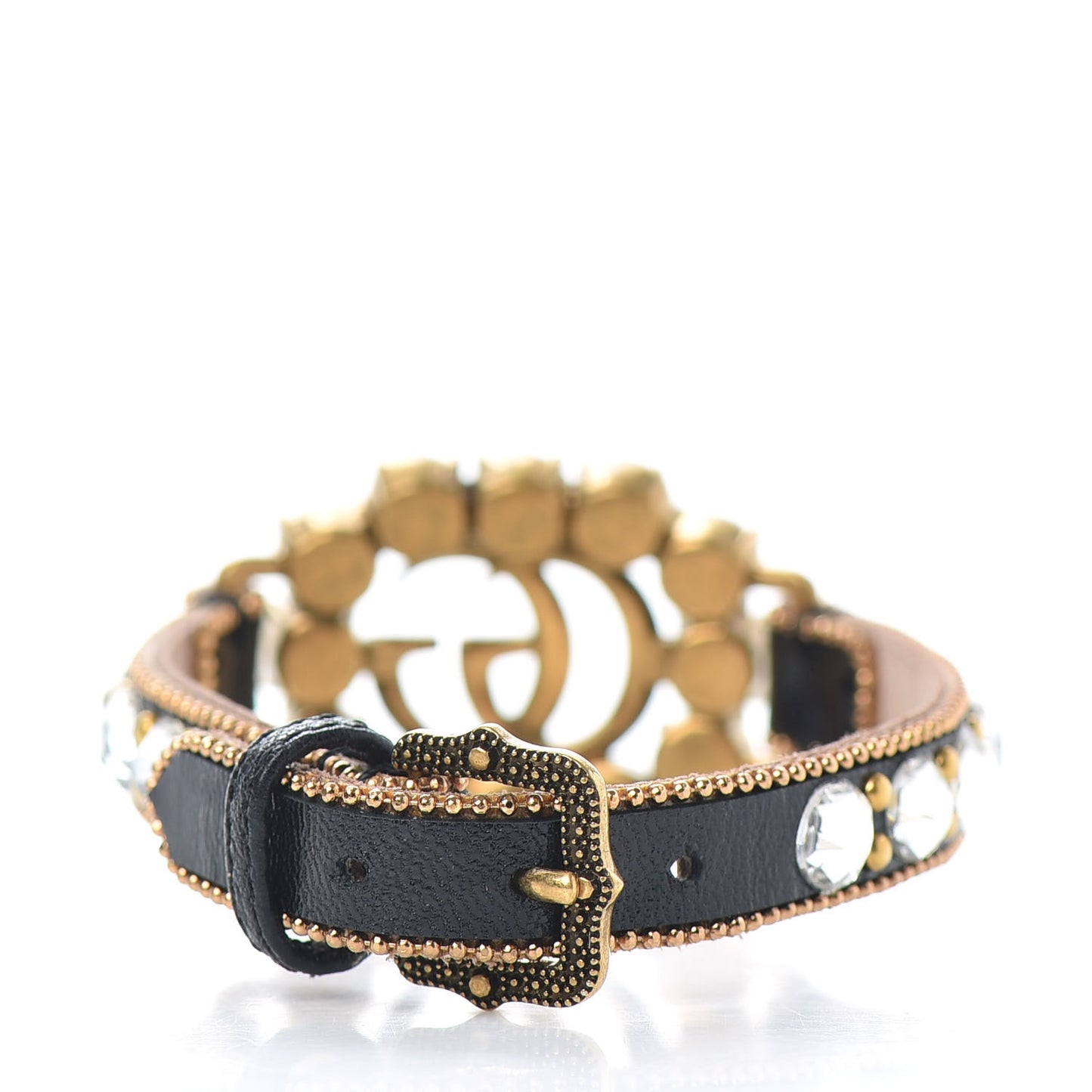 Metal Calfskin Crystal Double G Bracelet Black