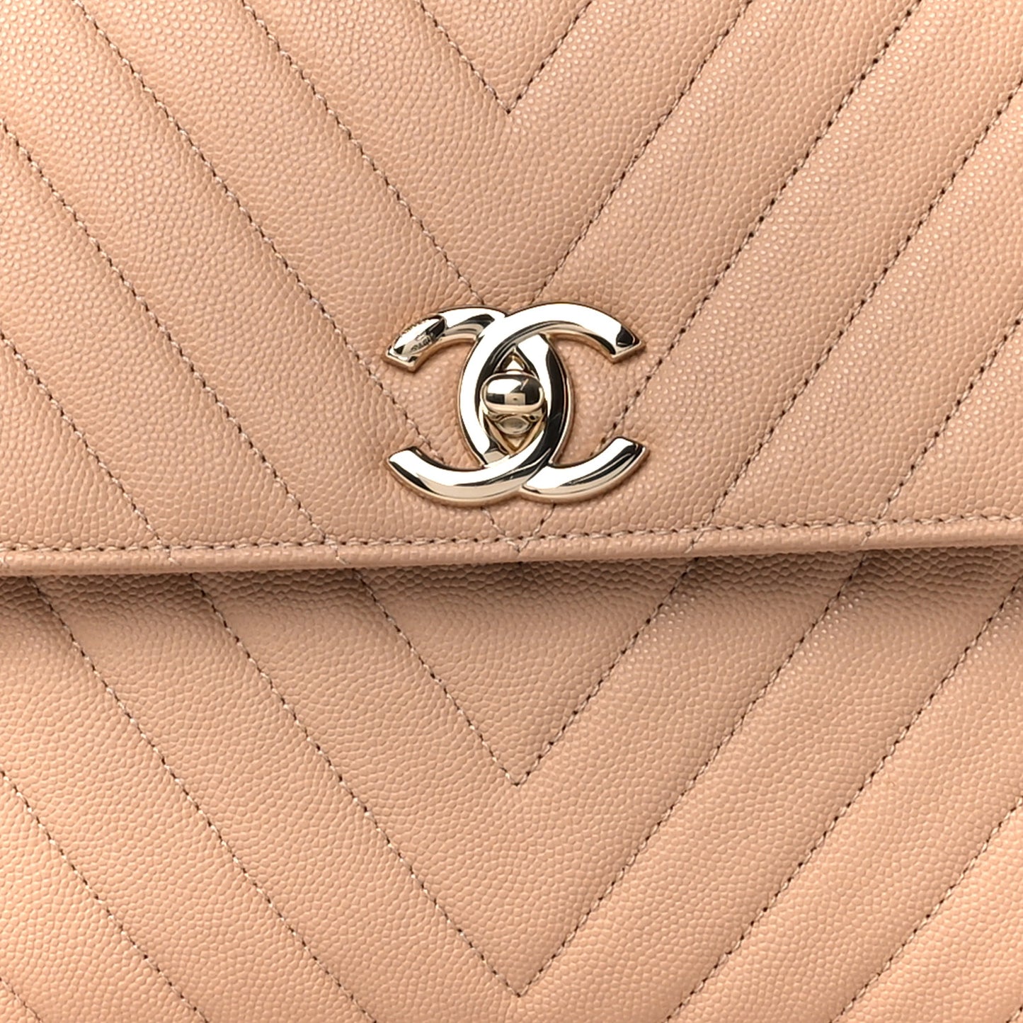 Caviar Chevron Quilted Medium Coco Handle Flap Beige