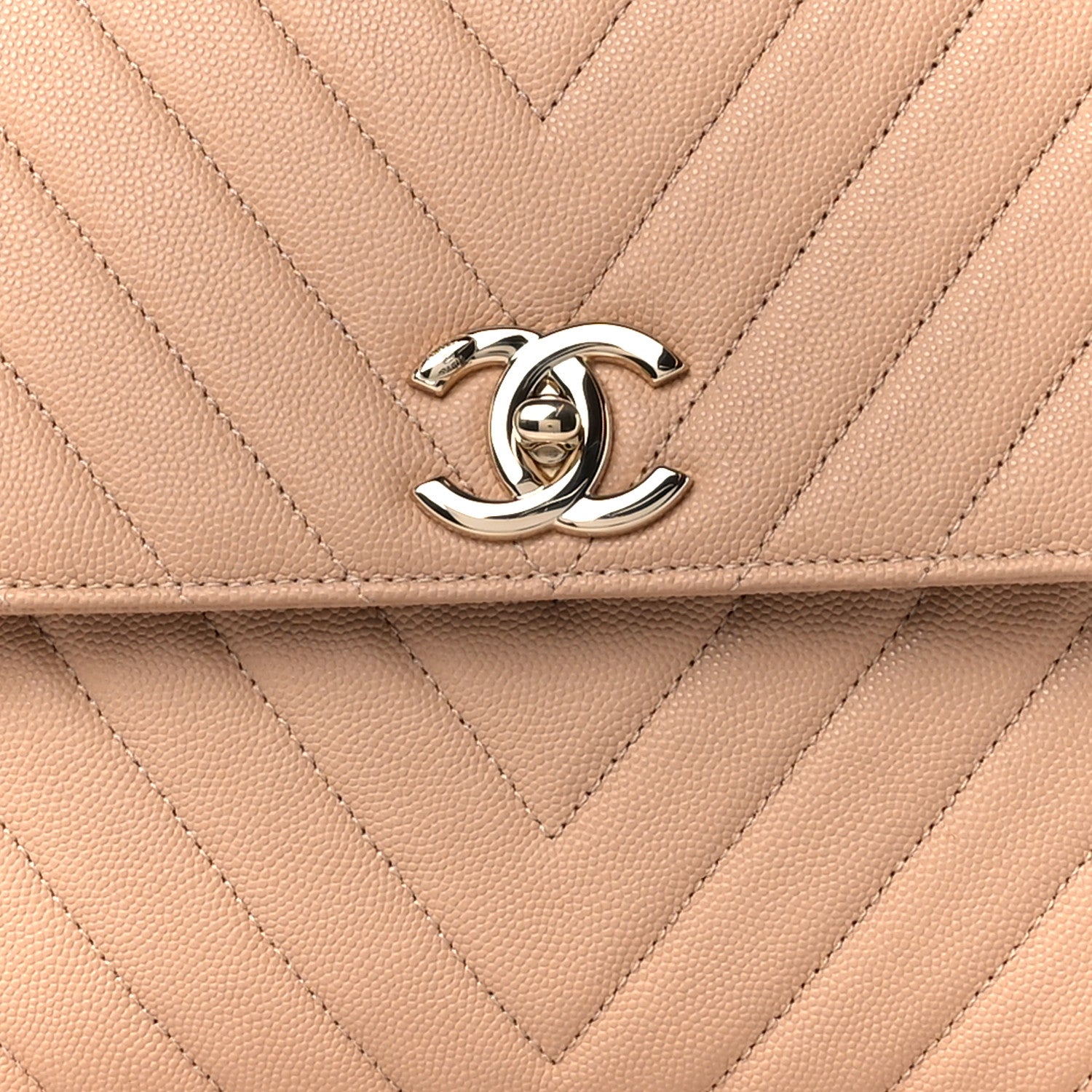 Chanel Caviar Chevron Quilted Medium Coco Handle Flap Beige 9 of 11