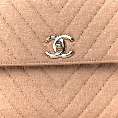 Chanel Caviar Chevron Quilted Medium Coco Handle Flap Beige 9 of 11