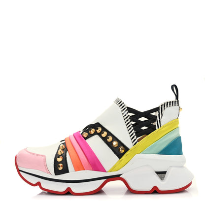 Christian Louboutin Satin Metallic Calfskin Glitter Specchio Studded 123 Run Flat Sneakers 36 Multicolor 1 of 9