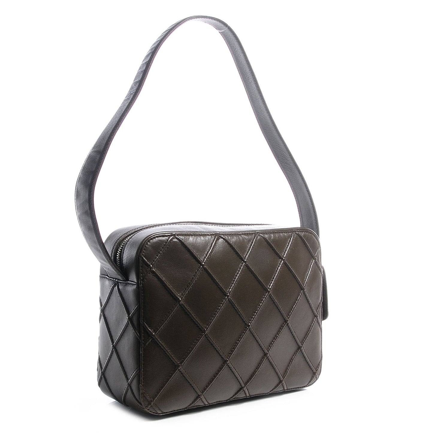 Lambskin Diamond Stitch Shoulder Bag Olive