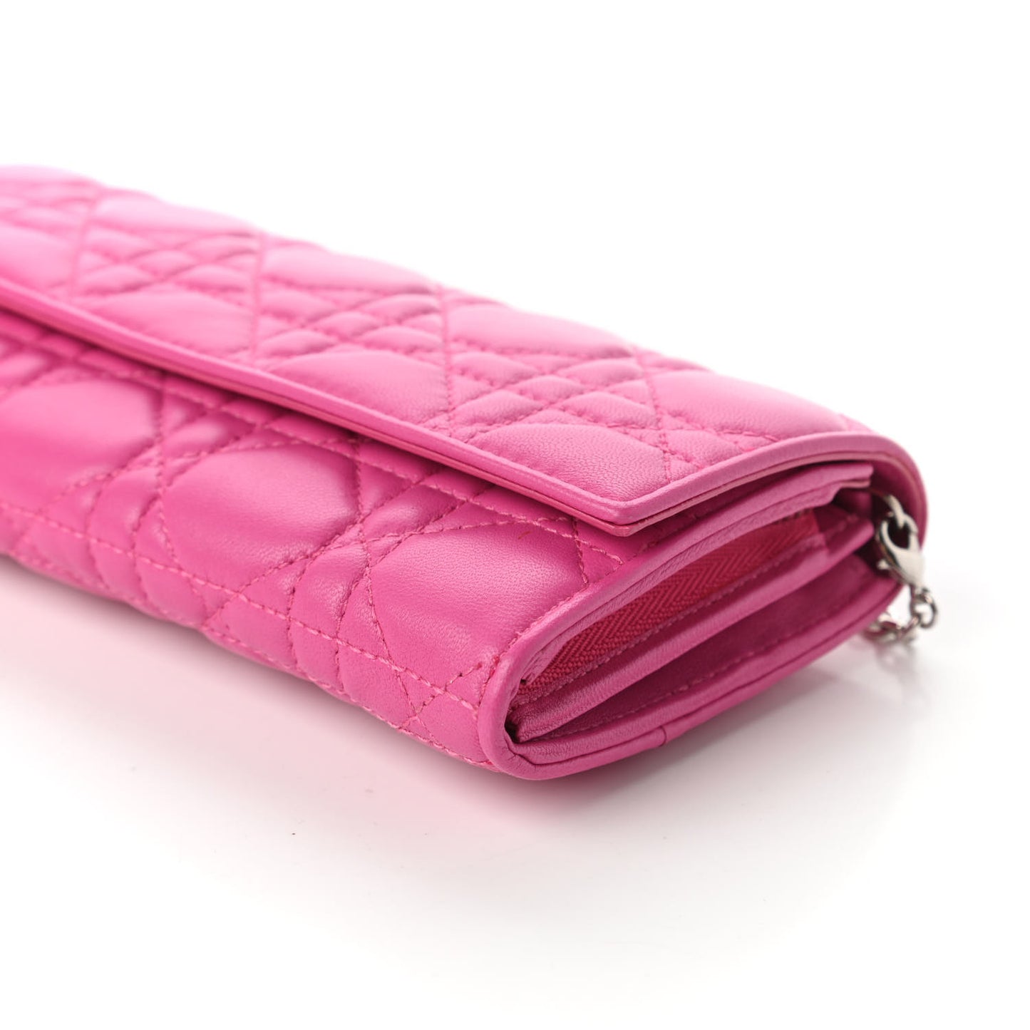 Lambskin Cannage Lady Dior Rendezvous Wallet On Chain Fuchsia