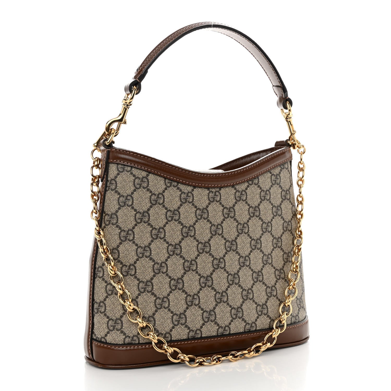Gucci GG Supreme Monogram Azalea Calfskin Retro Interlocking G Chain Shoulder Bag Beige Ebony Brown Sugar 3 of 9