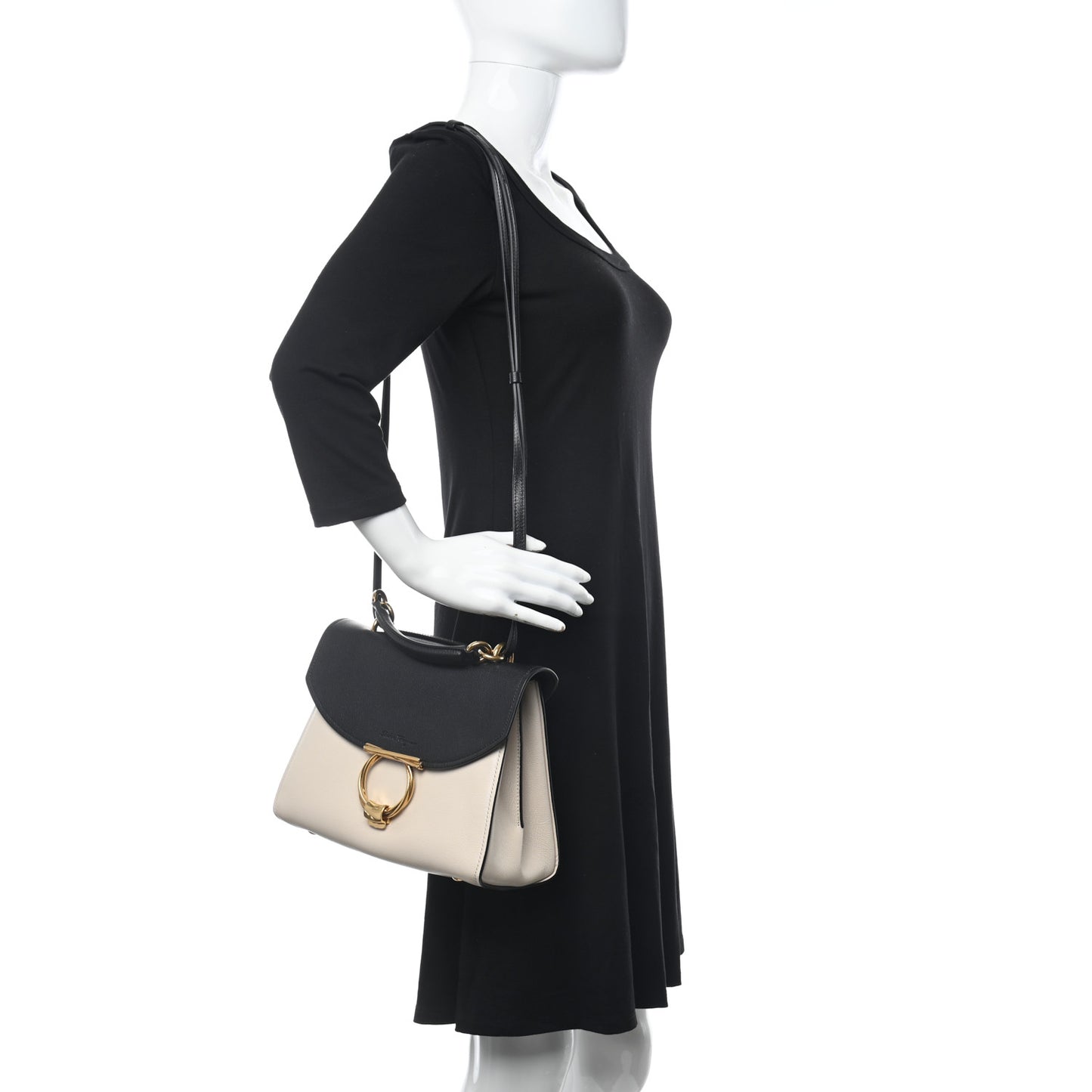Calfskin Small Margot Top Handle Satchel Bone Black