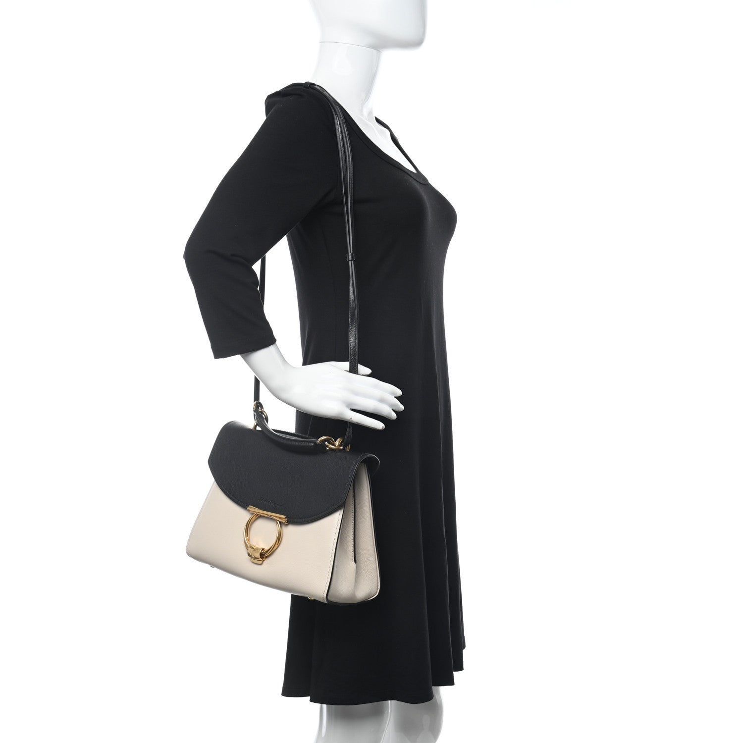 Salvatore Ferragamo Calfskin Small Margot Top Handle Satchel Bone Black 2 of 10