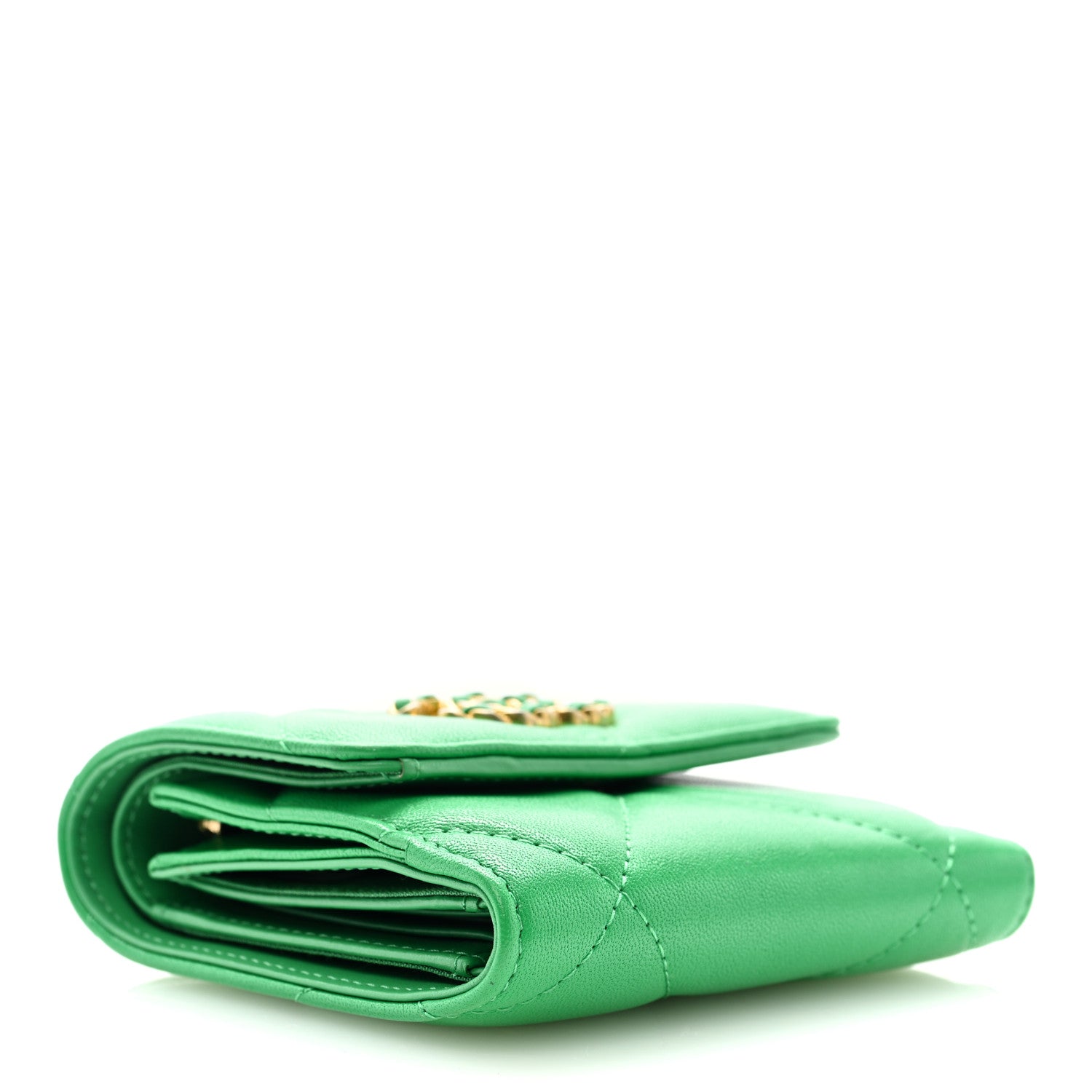 Chanel Goatskin Quilted Chanel 19 Small Flap Wallet Green 4 of 7