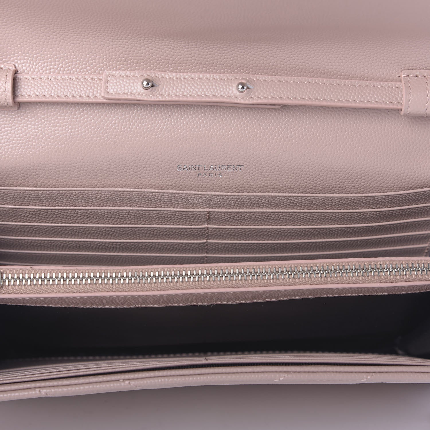 Saint Laurent Grain De Poudre Matelasse Chevron Monogram Chain Wallet Pale Pink 5 of 9