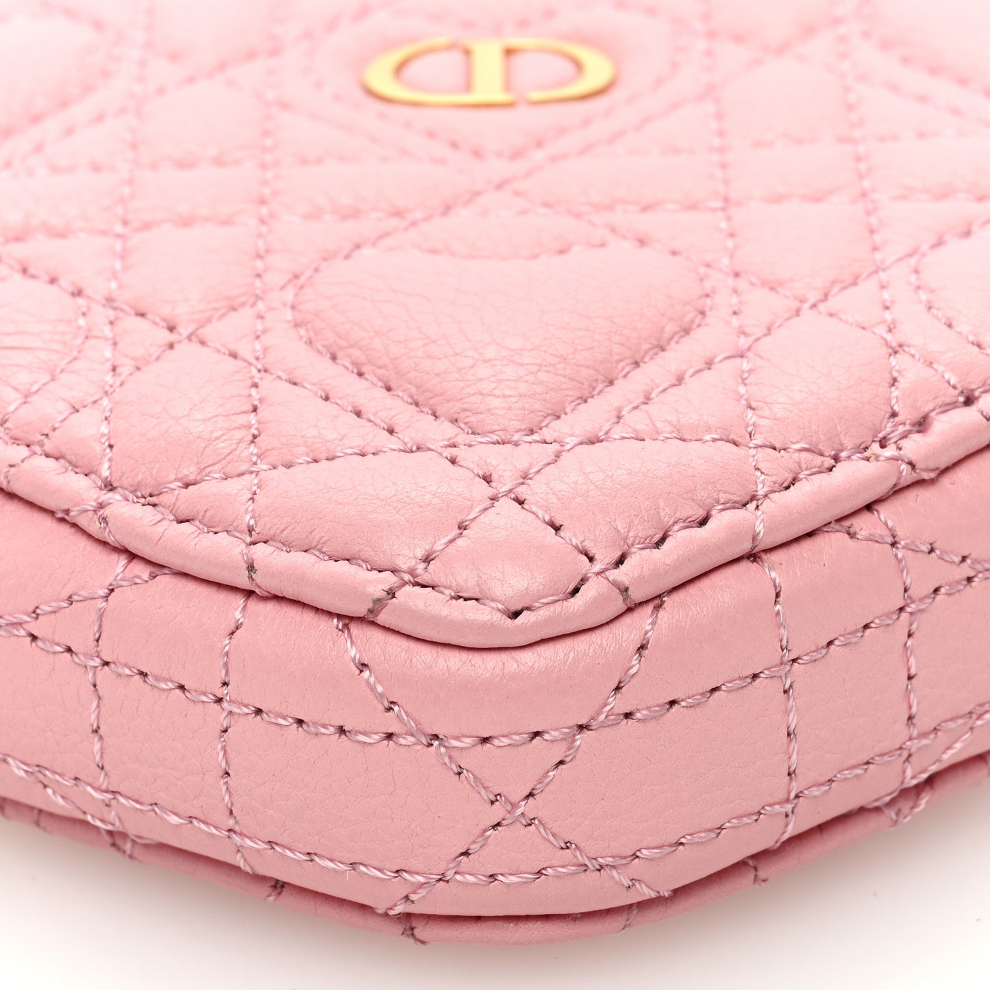 Calfskin Cannage Dioramour Caro Heart Pouch With Chain Old Rose