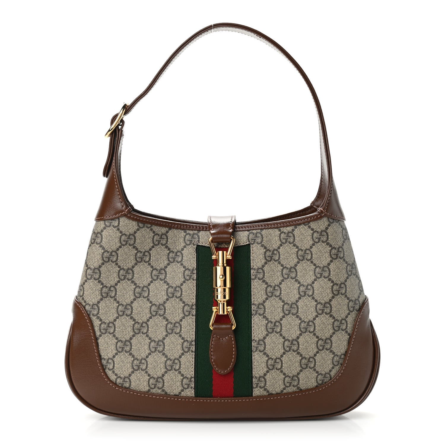 Gucci GG Supreme Monogram Azalea Calfskin Web Small Jackie 1961 Hobo Beige Ebony Brown Sugar 1 of 9