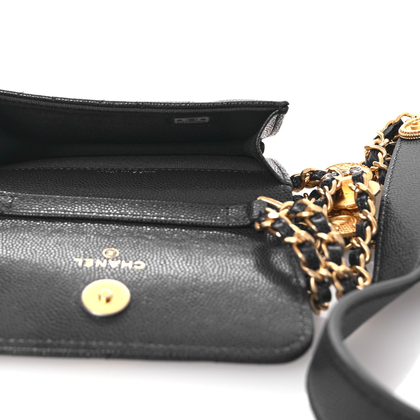 Caviar Quilted Twist Your Buttons Coin Purse With Chain Navy