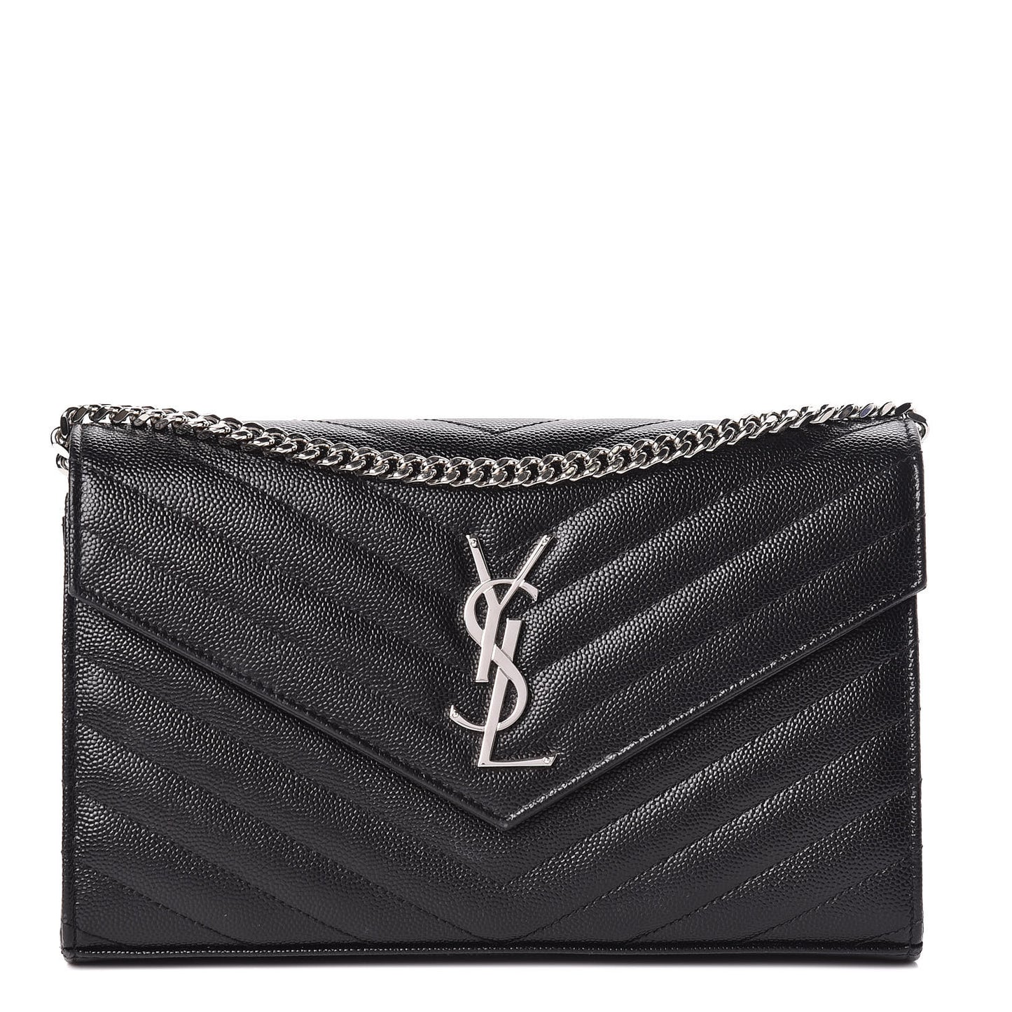 Grain De Poudre Matelasse Chevron Monogram Chain Wallet Black
