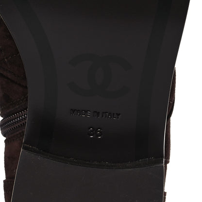 Chanel Suede Patent Calfskin Quilted Cap Toe Short Boots 36 Brown Black 6 of 9