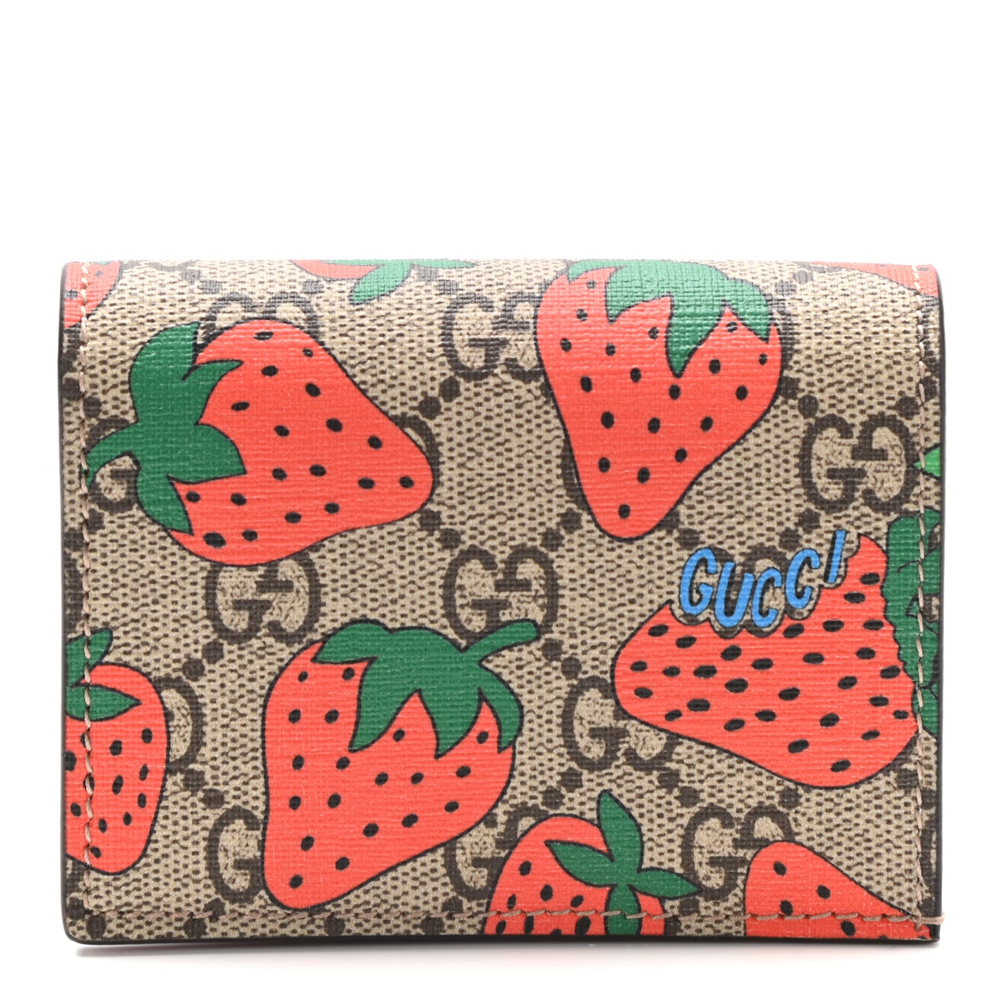 GG Supreme Monogram Strawberry Card Case