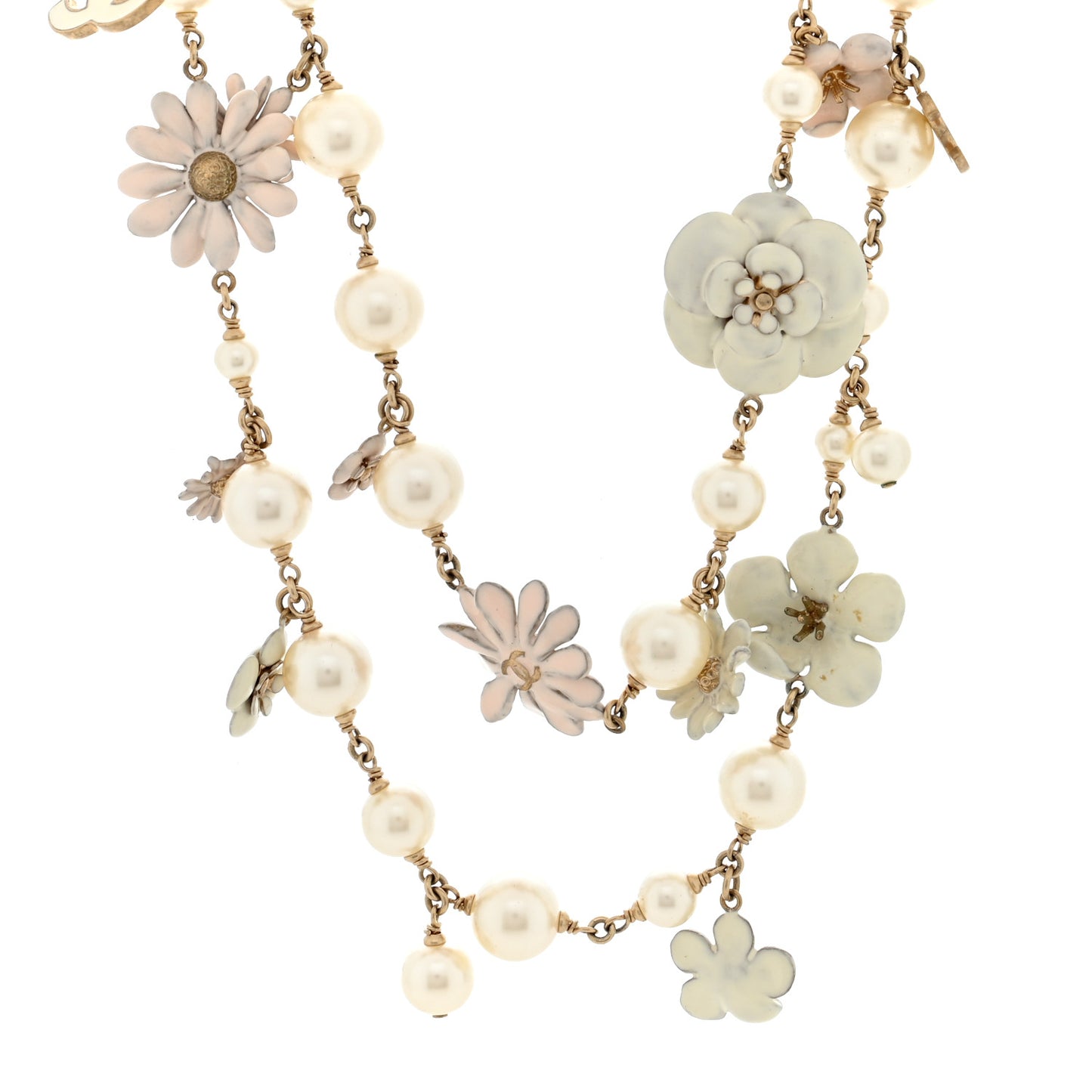 Pearl Enamel CC Camellia Necklace White Gold