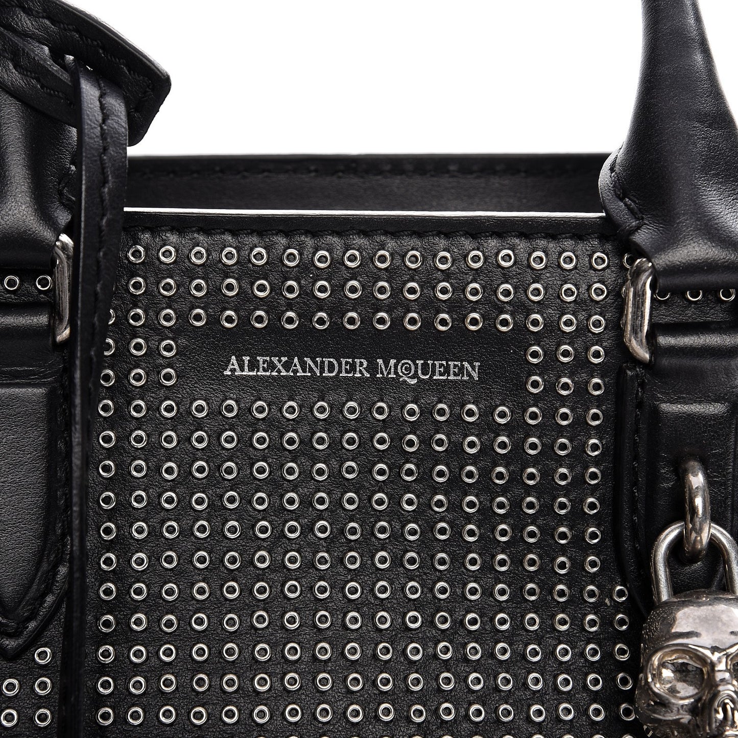 Calfskin Small Studded Padlock Zip Around Tote Black