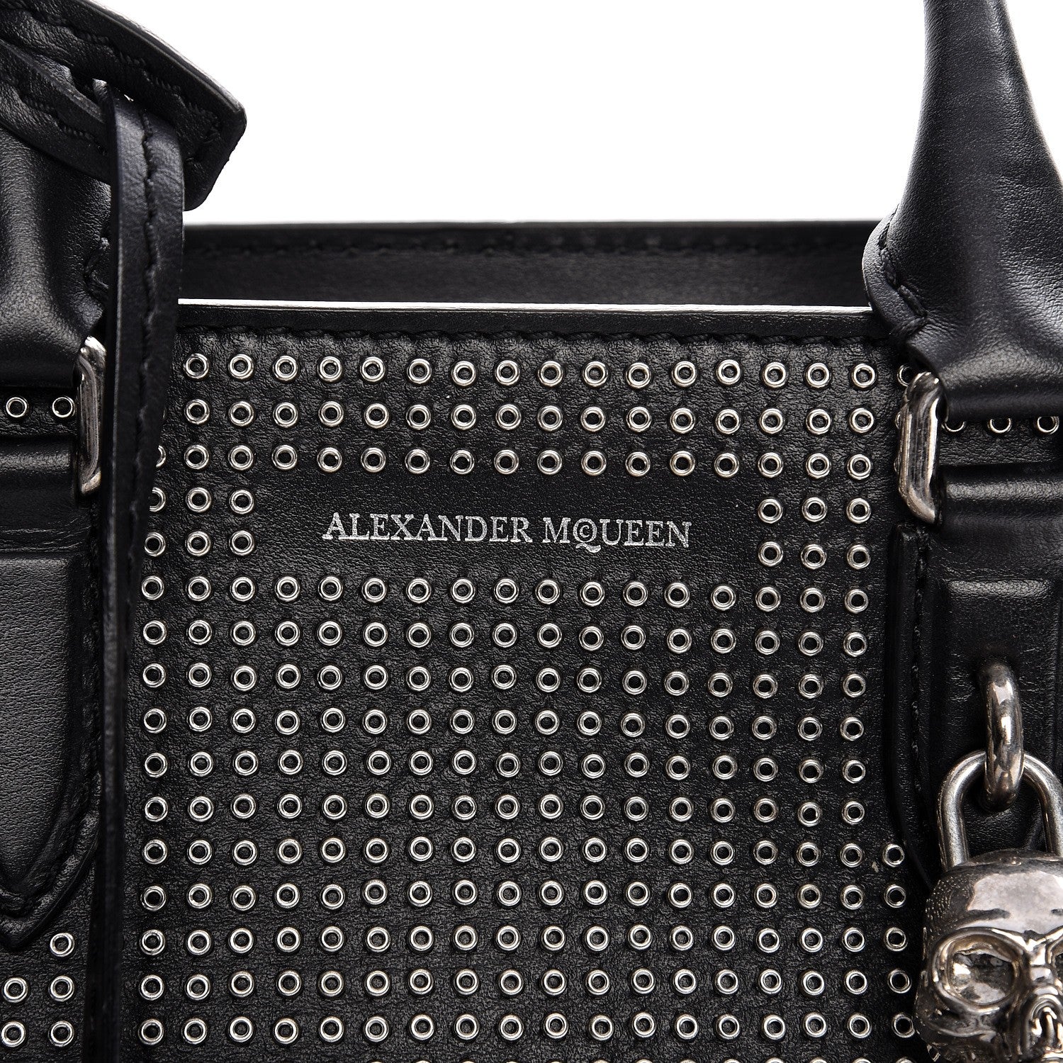 Alexander McQueen Calfskin Small Studded Padlock Zip Around Tote Black 8 of 11