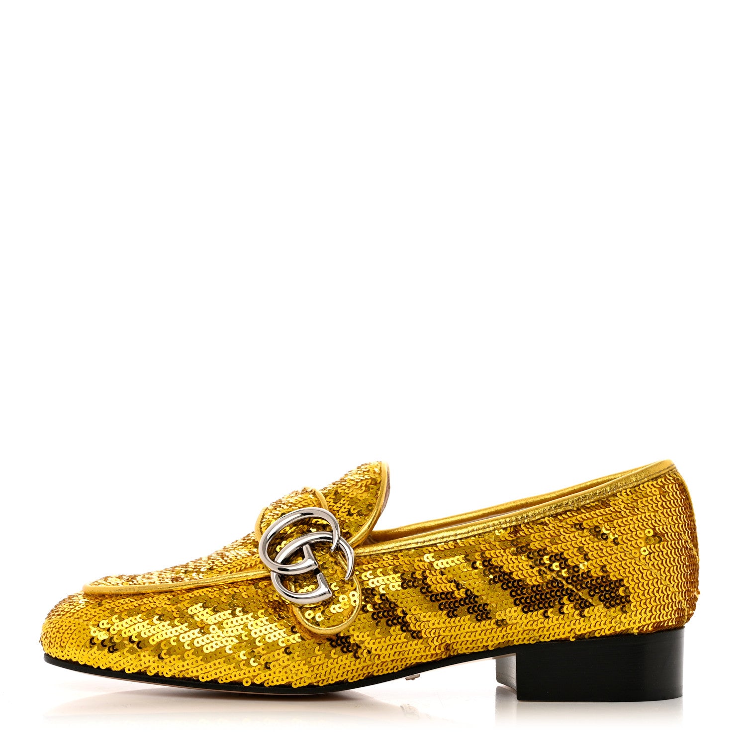 Gucci Sequin Satin Matelasse GG Marmont Moccasin Loafers 35 Gold Yellow Giallo Oro Vecchio 1 of 9