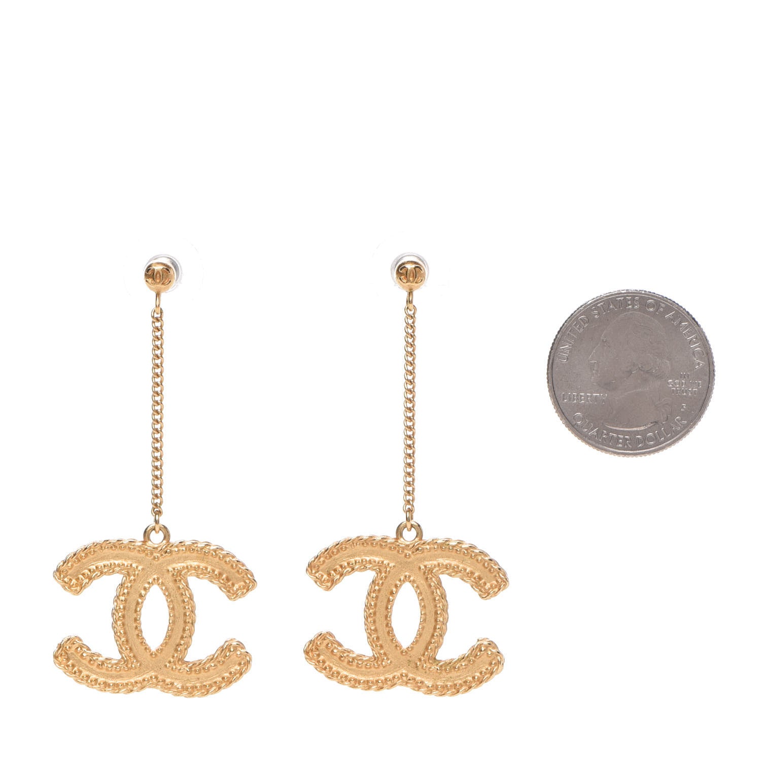 Chanel CC Drop Earrings Matte Gold 2 of 5