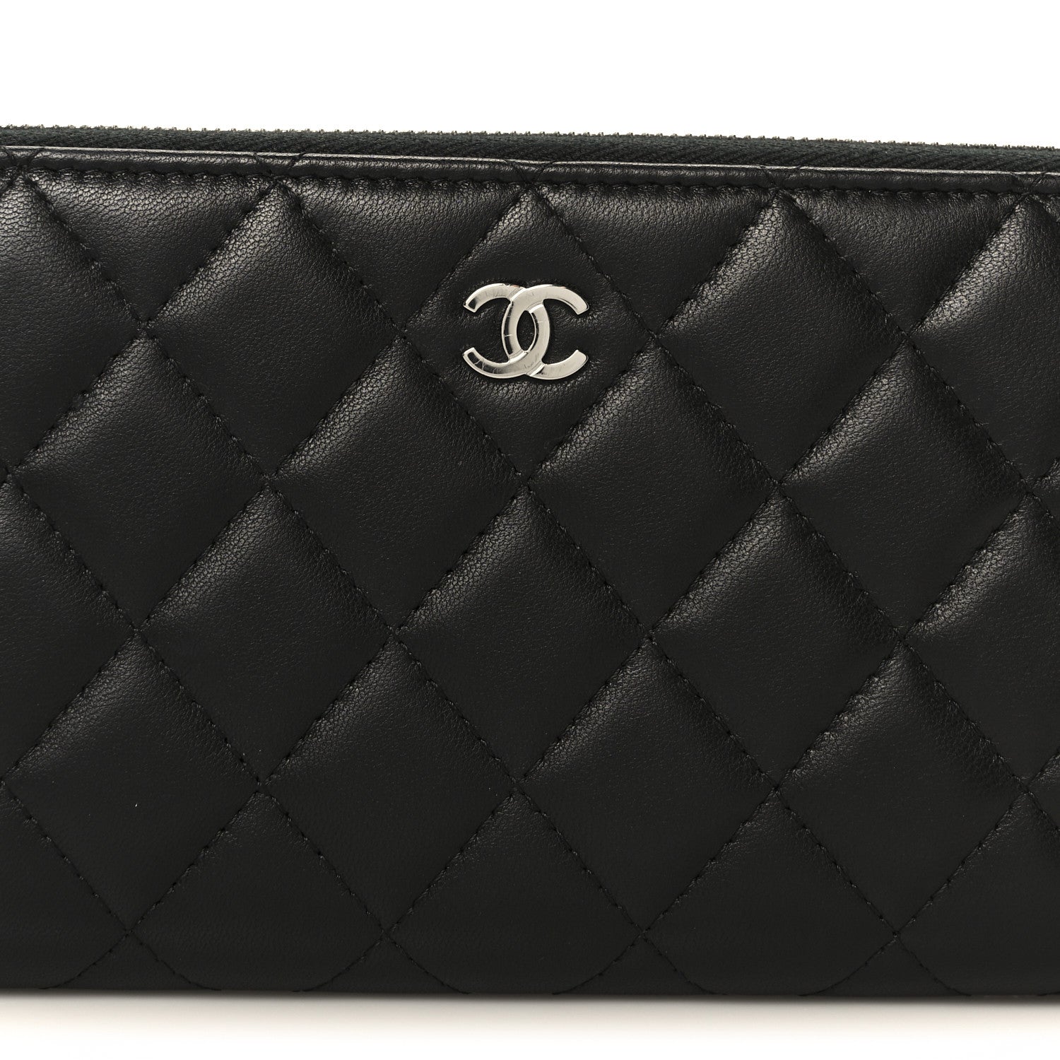 Chanel Lambskin Quilted Large Gusset Zip Around Wallet Black 9 of 10