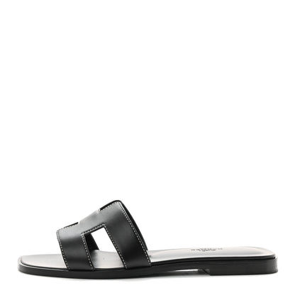 Hermes Box Calfskin Oran Sandals 37 Black 1 of 10